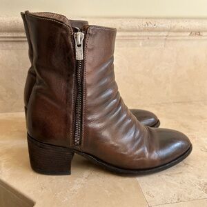 OFFICINE CREATIVE Brown Leather Side Zip Booties Size 39.5